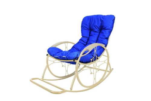 Кресло-качалка Овал ЛЮКС бежевое, синяя подушка - купить в интернет-магазине Diopt.ru Кресло-качалка Овал ЛЮКС бежевое, синяя подушка - купить в интернет-магазине Diopt.ru