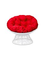 Кресло ПАПАСАН с ротангом белое, красная подушка