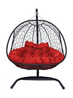 Подвесное кресло Добрыня  с ротангом черное, красная  подушка (Ткань оксфорд)