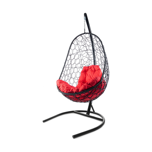 Подвесное кресло ОВАЛ с ротангом чёрное, красная подушка - купить в интернет-магазине Diopt.ru