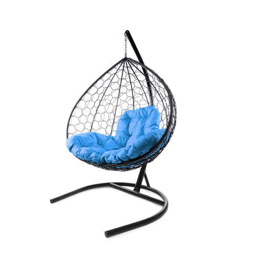 Подвесное кресло XL с ротангом чёрное, голубая подушка - купить в интернет-магазине Diopt.ru