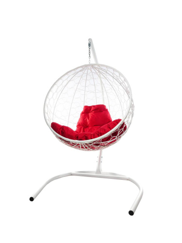 Подвесное кресло КРУГ с ротангом белое, красная подушка - купить в интернет-магазине Diopt.ru