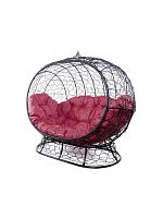 Диван УЛЕЙ на ножках с ротангом чёрный, бордовая подушка