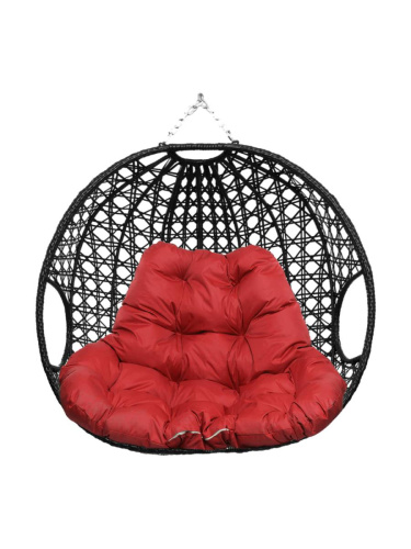 Подвесное кресло ДЛЯ ДВОИХ ЛЮКС, с ротангом, чёрный, красная подушка (БЕЗ СТОЙКИ) - купить в интернет-магазине Diopt.ru