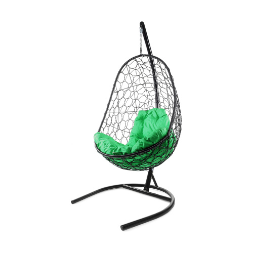 Подвесное кресло ОВАЛ с ротангом чёрное, зелёная подушка - купить в интернет-магазине Diopt.ru
