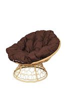 Кресло ПАПАСАН с ротангом бежевое, коричневая подушка