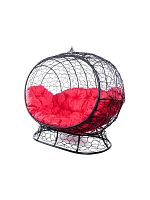 Диван УЛЕЙ на ножках с ротангом чёрный, красная подушка