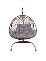 Подвесное кресло ДЛЯ ДВОИХ Home с ротангом коричневое, подушка Пепел
