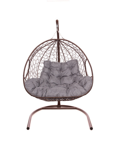 Подвесное кресло ДЛЯ ДВОИХ Home с ротангом коричневое, подушка Пепел - купить в интернет-магазине Diopt.ru