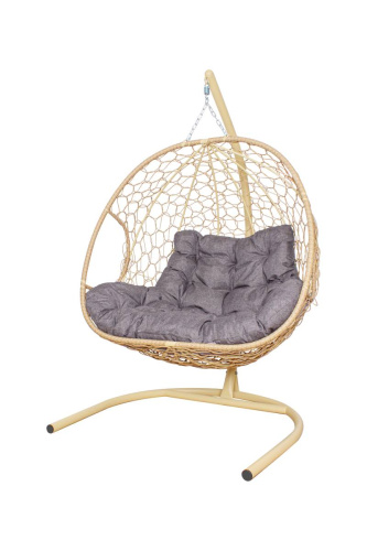Подвесное кресло ДЛЯ ДВОИХ Home с ротангом бежевое, подушка Пепел - купить в интернет-магазине Diopt.ru