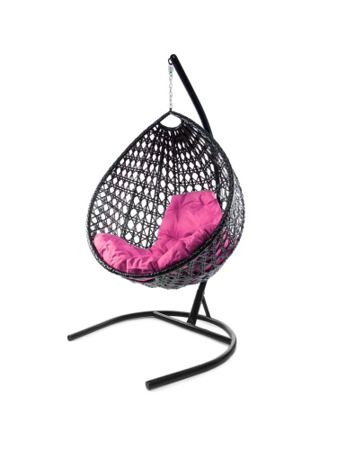 Подвесное кресло КАПЛЯ ЛЮКС с ротангом чёрное, розовая подушка - купить в интернет-магазине Diopt.ru