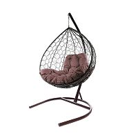 Подвесное кресло XL с ротангом коричневое, коричневая подушка