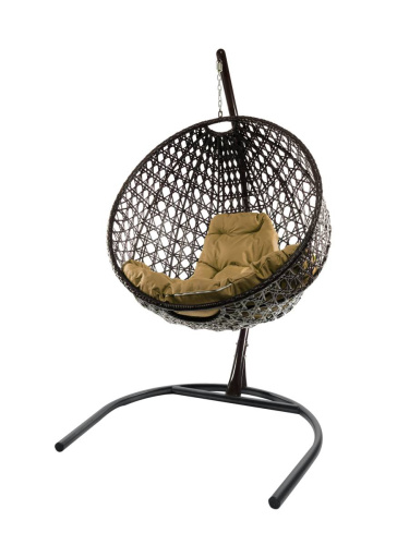 Подвесное кресло КРУГ ЛЮКС с ротангом чёрное, бежевая подушка - купить в интернет-магазине Diopt.ru