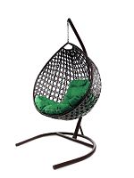 Подвесное кресло КАПЛЯ ЛЮКС с ротангом коричневое, зелёная подушка