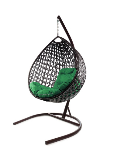 Подвесное кресло КАПЛЯ ЛЮКС с ротангом коричневое, зелёная подушка - купить в интернет-магазине Diopt.ru