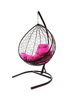 Подвесное кресло КАПЛЯ с ротангом коричневое, розовая подушка