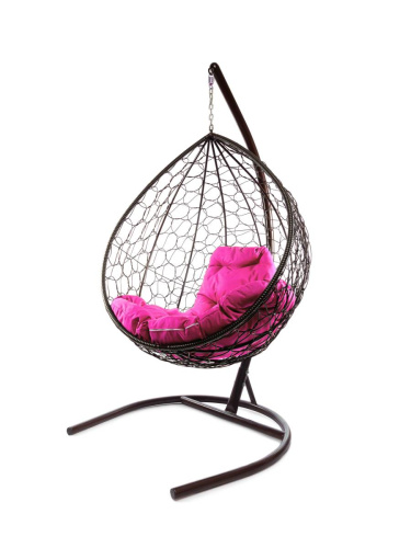Подвесное кресло КАПЛЯ с ротангом коричневое, розовая подушка - купить в интернет-магазине Diopt.ru