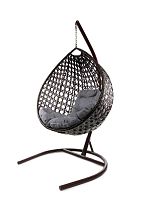 Подвесное кресло КАПЛЯ ЛЮКС с ротангом коричневое, серая подушка