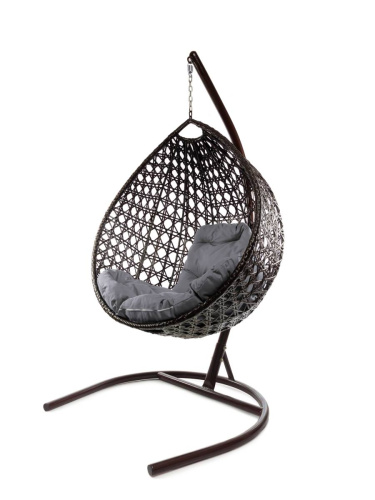 Подвесное кресло КАПЛЯ ЛЮКС с ротангом коричневое, серая подушка - купить в интернет-магазине Diopt.ru