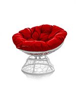 Кресло ПАПАСАН пружинка с ротангом белое, красная подушка