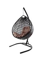 Подвесное кресло КАПЛЯ ЛЮКС с ротангом чёрное, коричневая подушка