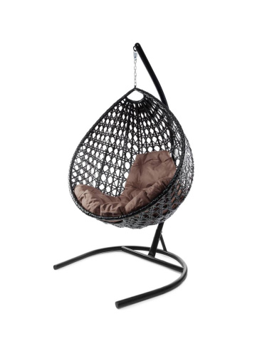 Подвесное кресло КАПЛЯ ЛЮКС с ротангом чёрное, коричневая подушка - купить в интернет-магазине Diopt.ru