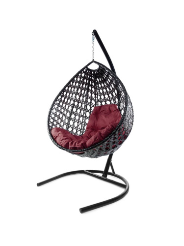 Подвесное кресло КАПЛЯ ЛЮКС с ротангом чёрное, бордовая подушка - купить в интернет-магазине Diopt.ru
