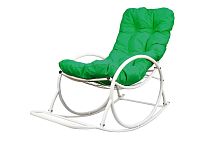 Кресло-качалка Овал белое, зеленая подушка