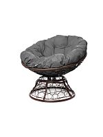 Кресло ПАПАСАН пружинка с ротангом коричневое, серая подушка