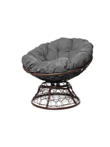 Кресло ПАПАСАН пружинка с ротангом коричневое, серая подушка - купить в интернет-магазине Diopt.ru