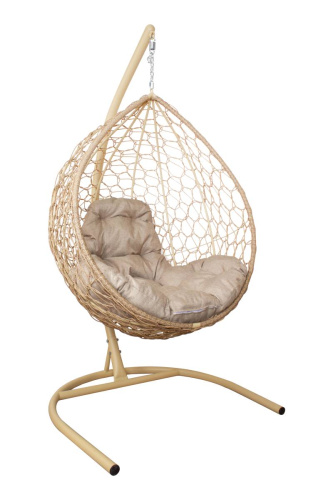 Подвесное кресло КАПЛЯ Home с ротангом бежевое, подушка Лен - купить в интернет-магазине Diopt.ru