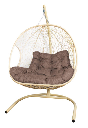 Подвесное кресло ДЛЯ ДВОИХ с ротангом бежевое, подушка Какао - купить в интернет-магазине Diopt.ru