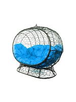 Диван УЛЕЙ на ножках с ротангом чёрный, синяя подушка