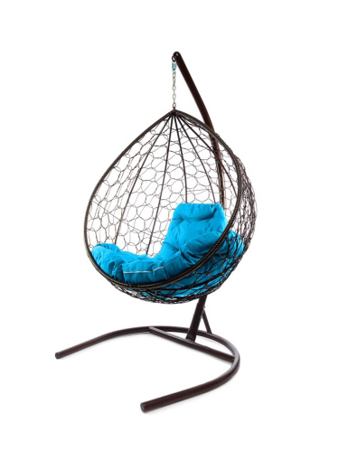 Подвесное кресло КАПЛЯ с ротангом коричневое, голубая подушка - купить в интернет-магазине Diopt.ru