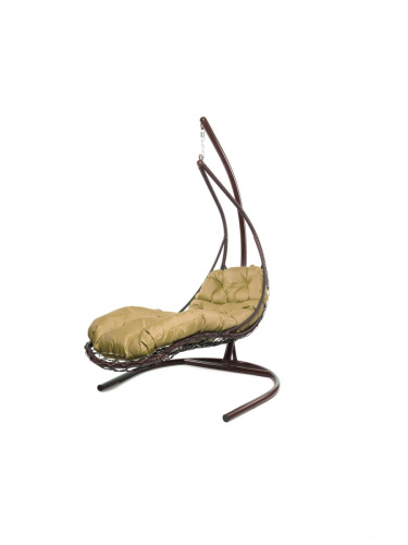 Подвесное кресло ЛЕЖАЧЕЕ, с ротангом коричневое, бежевая подушка - купить в интернет-магазине Diopt.ru