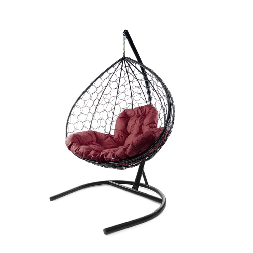 Подвесное кресло XL с ротангом чёрное, бордовая подушка - купить в интернет-магазине Diopt.ru