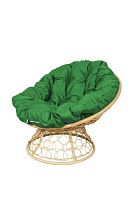 Кресло ПАПАСАН с ротангом бежевое, зелёная подушка