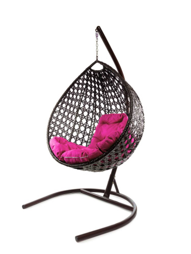 Подвесное кресло КАПЛЯ ЛЮКС с ротангом коричневое, розовая подушка - купить в интернет-магазине Diopt.ru