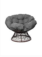 Кресло ПАПАСАН с ротангом коричневое, серая подушка